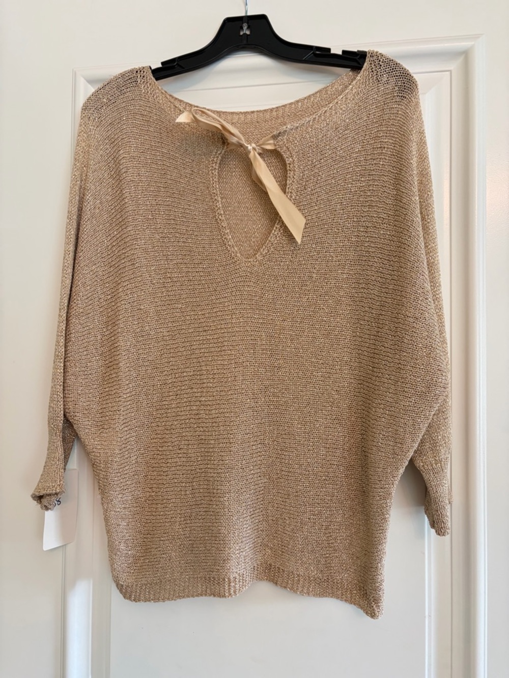 Moda Lightweight metallic gold  Open-Knit Boatneck Sweater